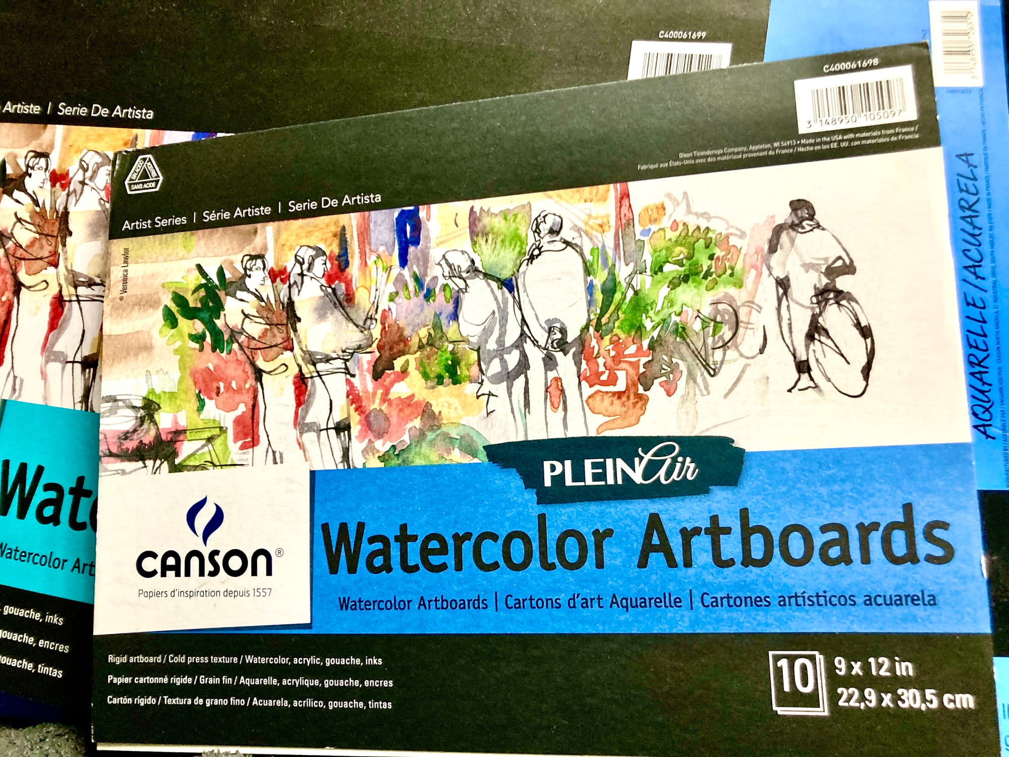 Canson watercolor art boards and watercolor paper.