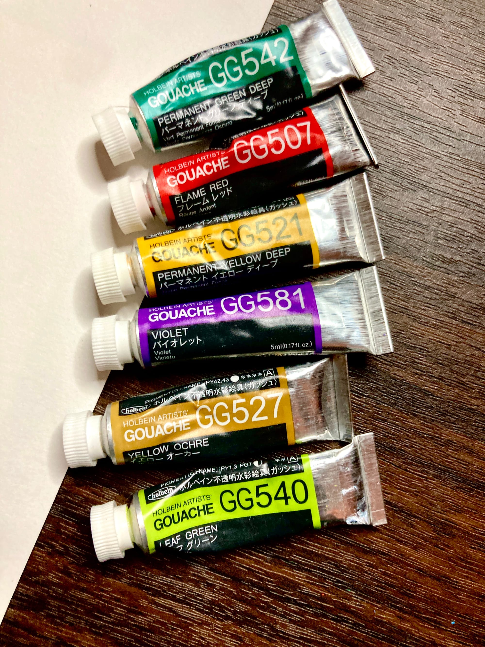 Holbein gouache paint tubes.